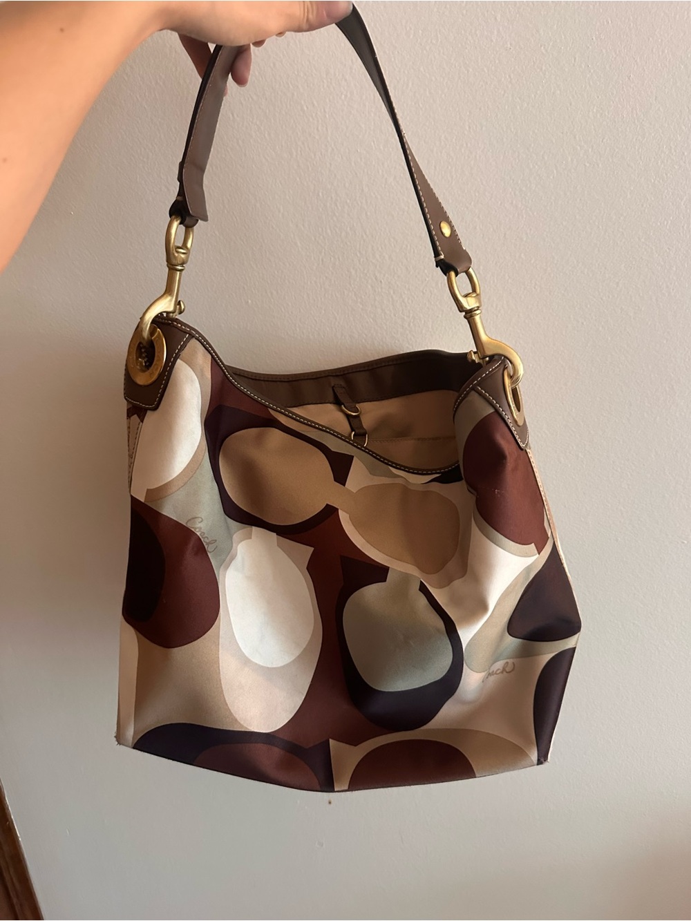 Coach Brown, green and cream purse